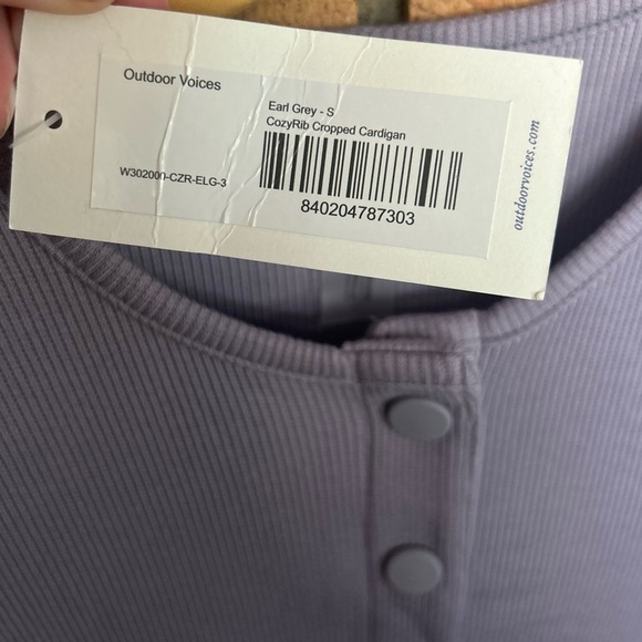 NWT Outdoor Voices Cozy Rib Crop Cardigan Earl Grey Size Small - Picture 4 of 5